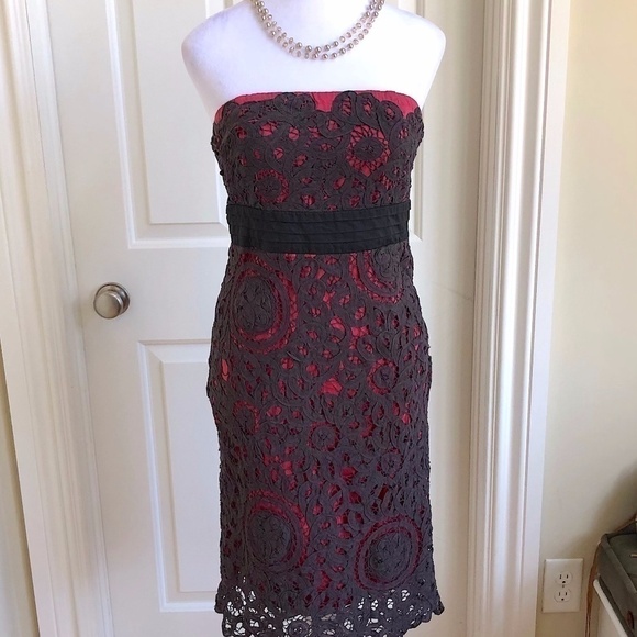 Anthropologie Floreat Strapless Midi Dress - Pink Grey Vintage Lace Cotton (6) - Picture 1 of 14